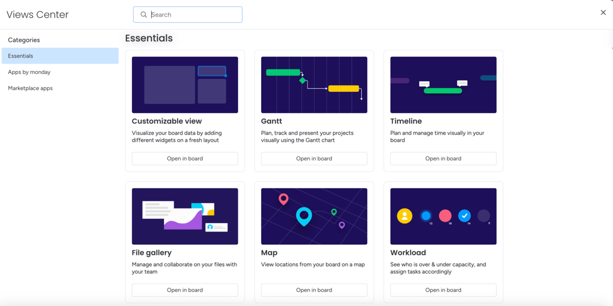 Views center in monday.com  
