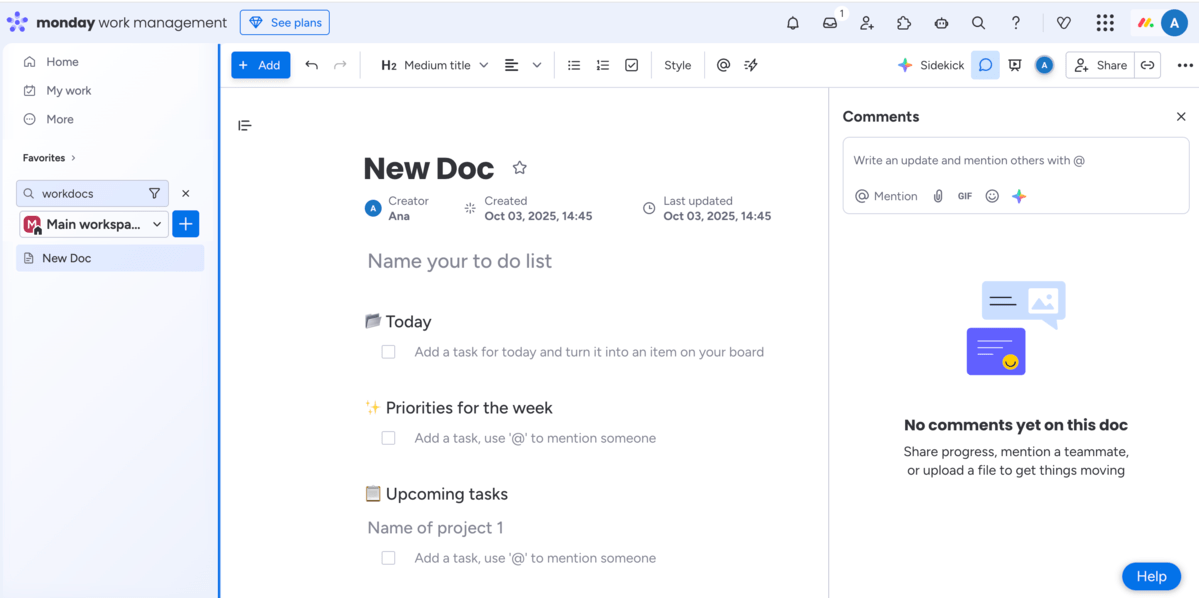 Workdocs in monday.com
