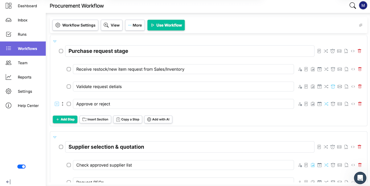 Workflow builder in Manifestly
