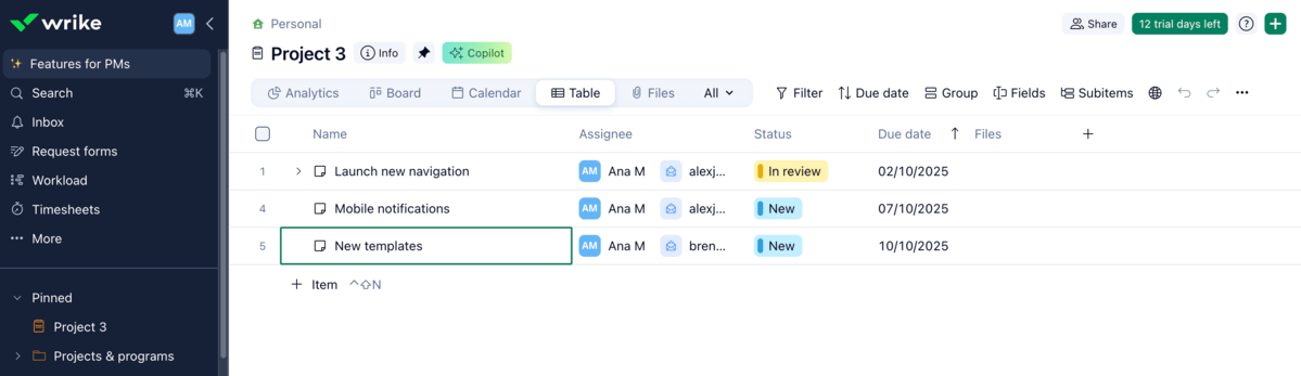Wrike’s user interface