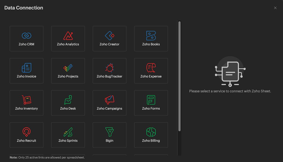Zoho Sheet connecting with other Zoho apps