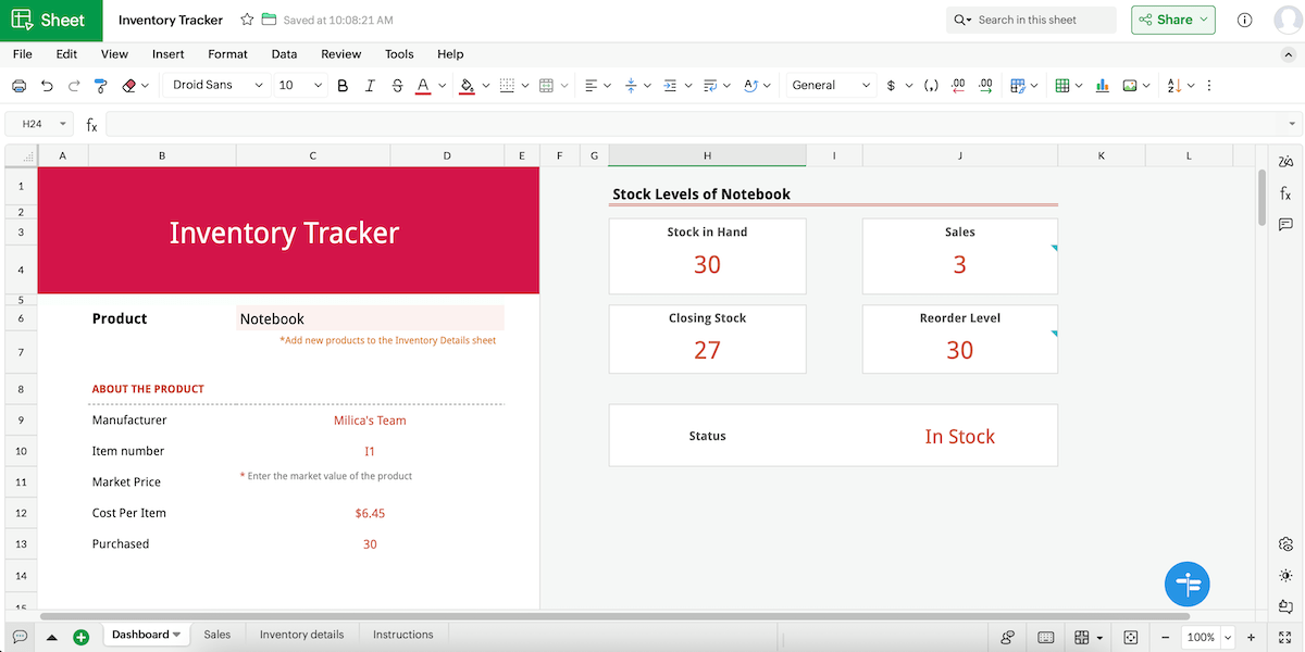Zoho Sheet's interface