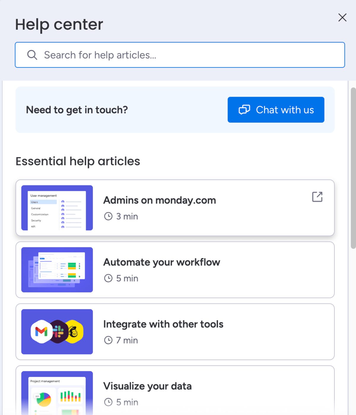 monday.com’s in-app help center
