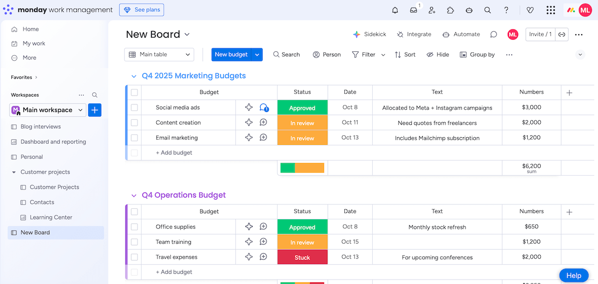 monday.com's interface