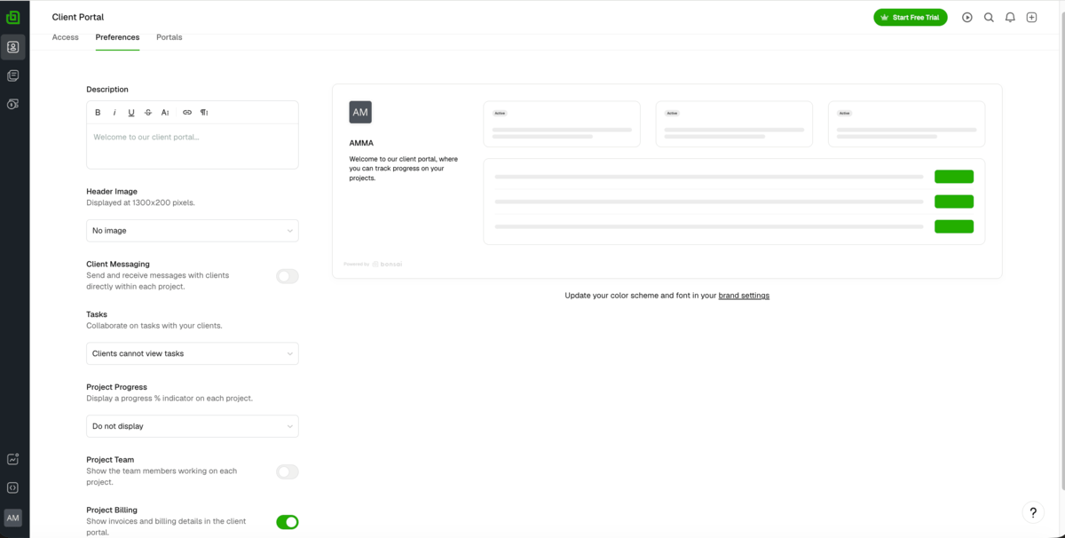 Client portal in Bonsai