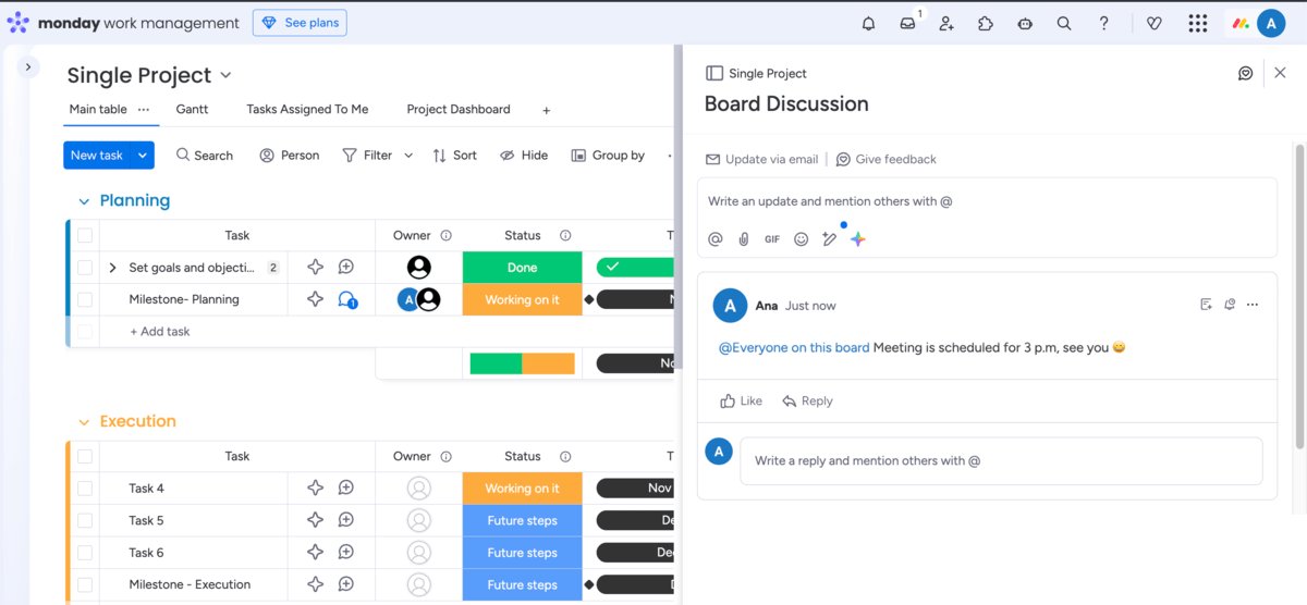 Board discussions in monday.com