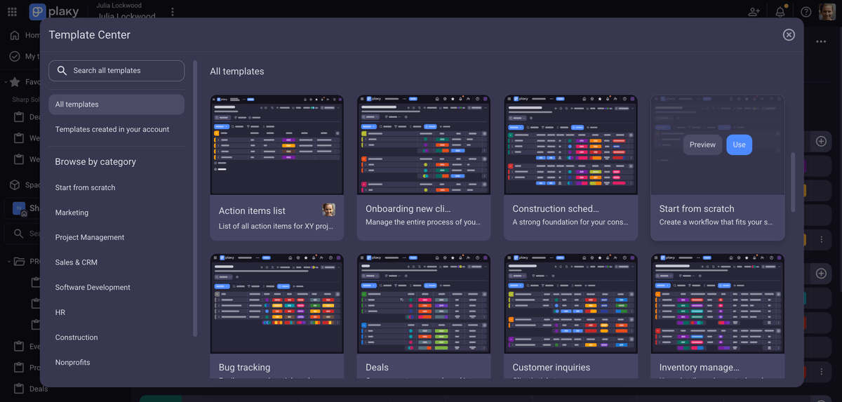 Template center in Plaky