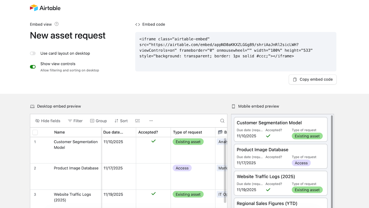 Embeddable view in Airtable