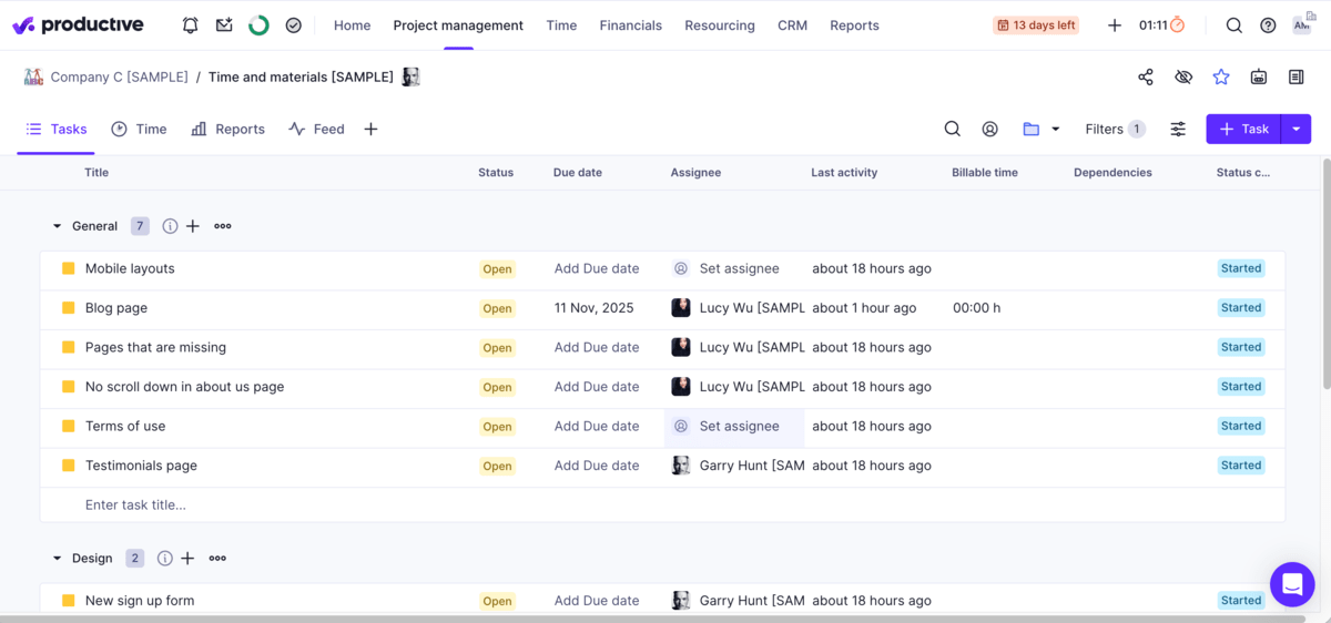 List view in Productive