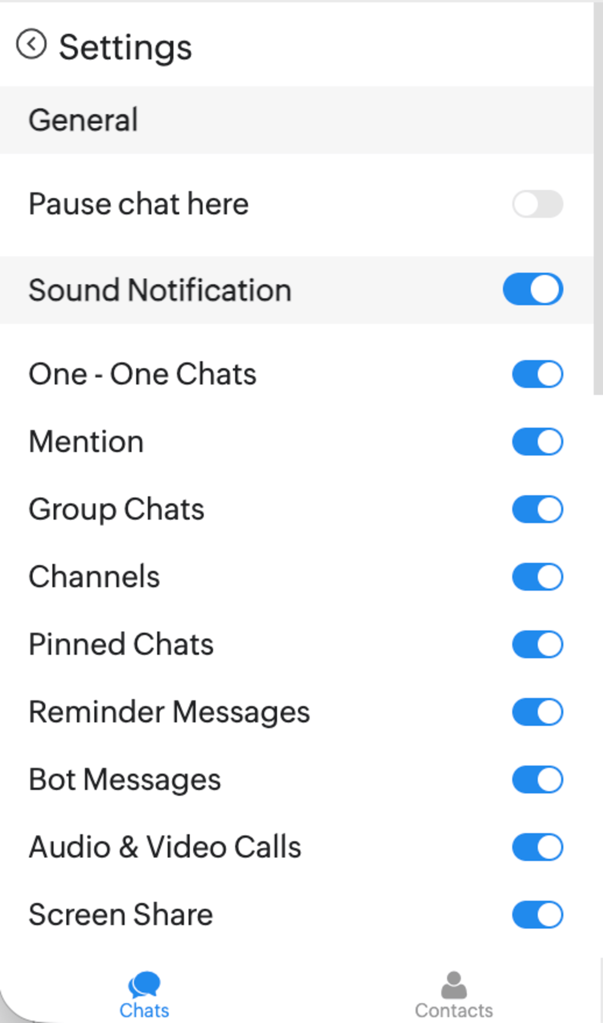Settings in the chat feature in Zoho Projects