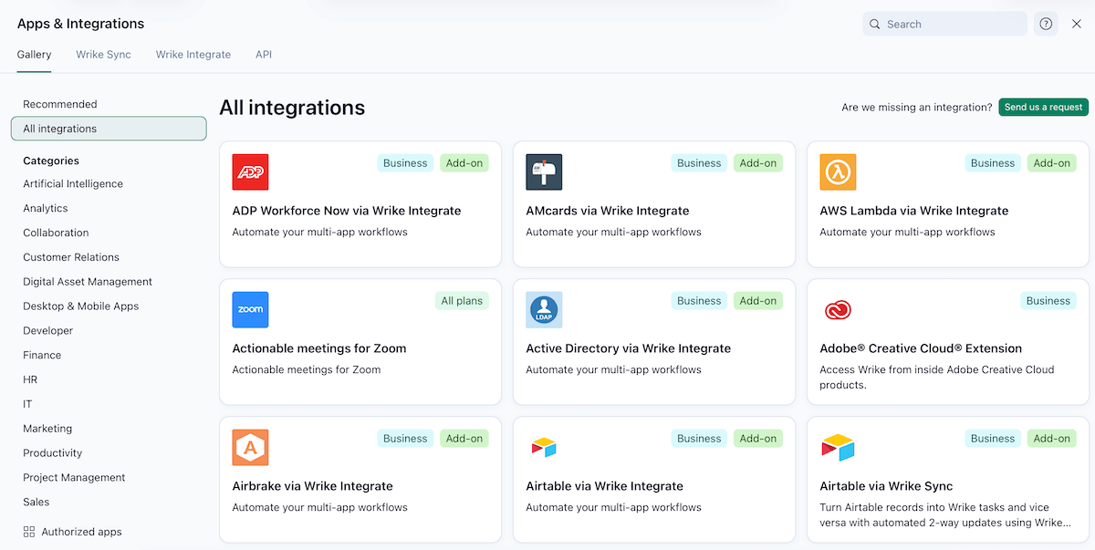 Wrike's integrations