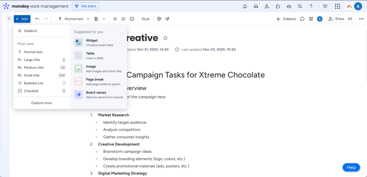 Workdocs in monday.com