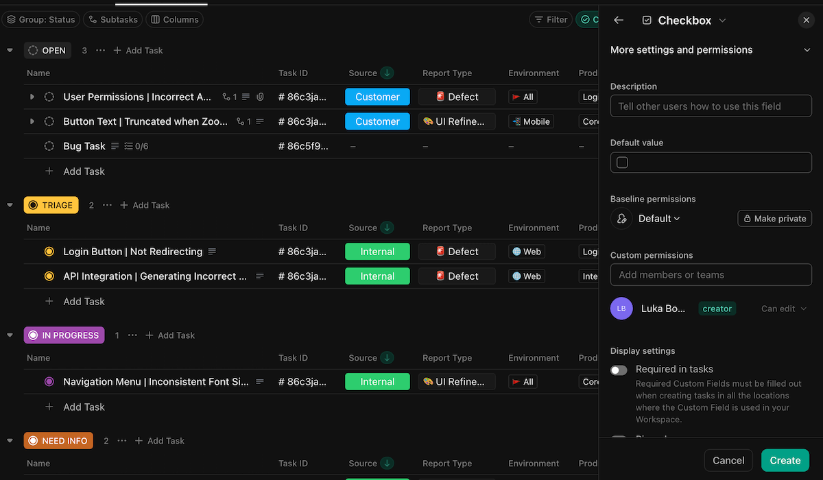 Custom fields in ClickUp