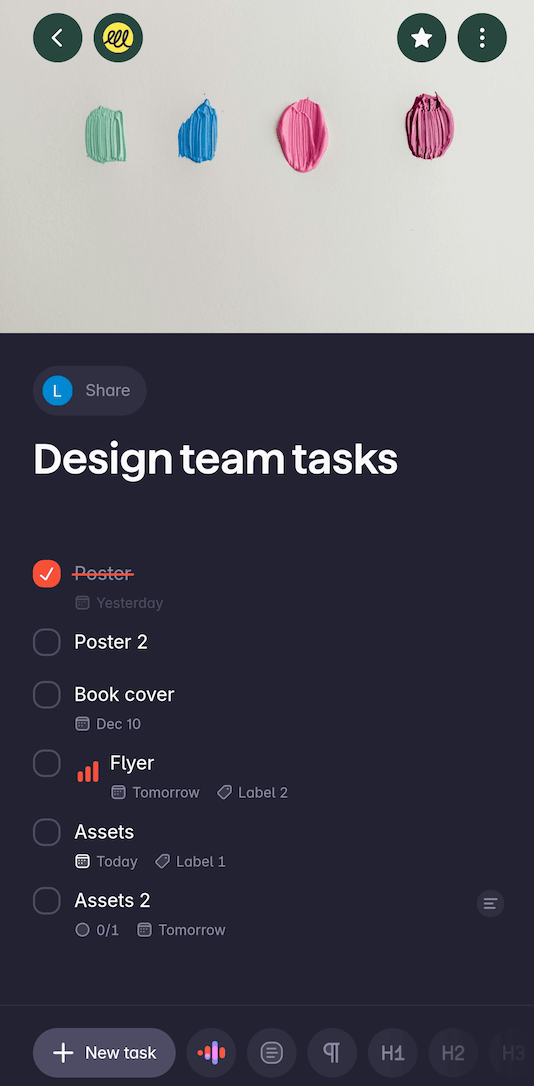 Managing lists in the Superlist mobile app