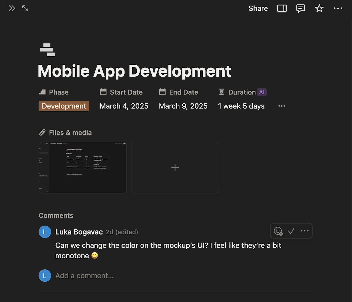 Sharing files and comments in Notion
