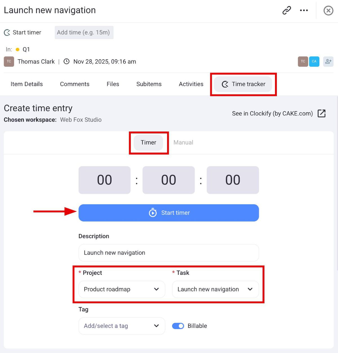 Plaky's Clockify integration