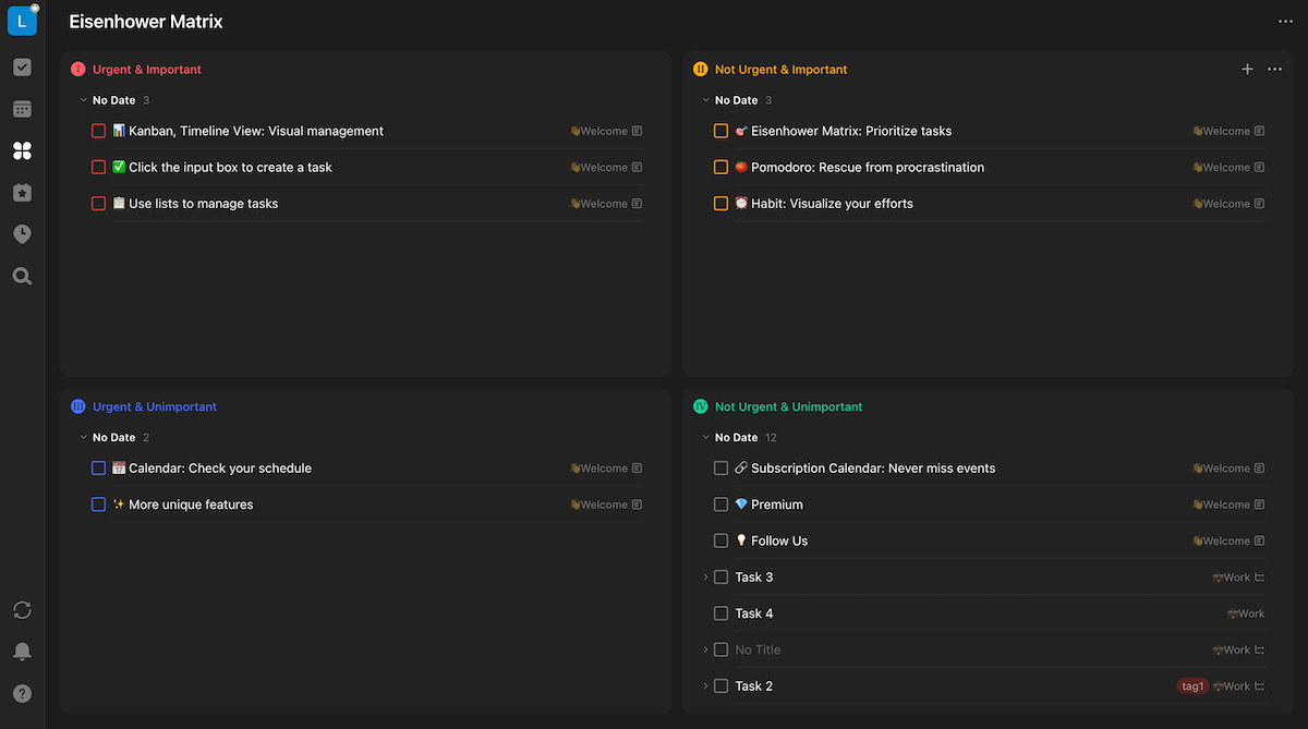 Eisenhower matrix in TickTick