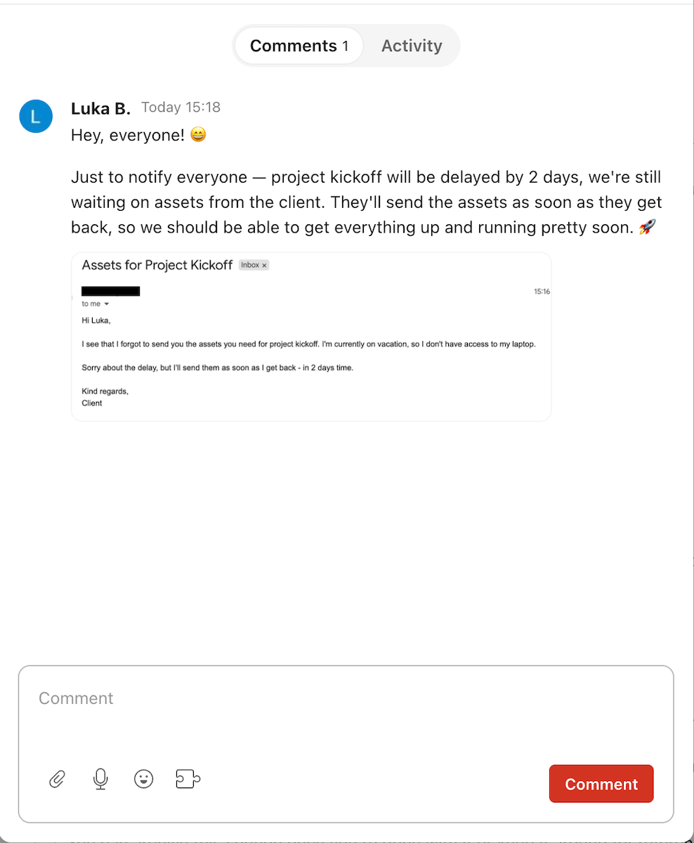 Comment thread in Todoist