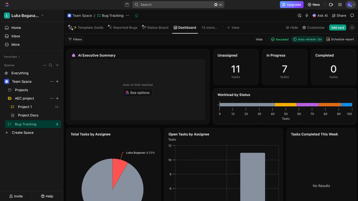 Dashboard view in ClickUp