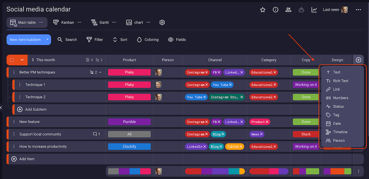 Adding custom fields in Plaky