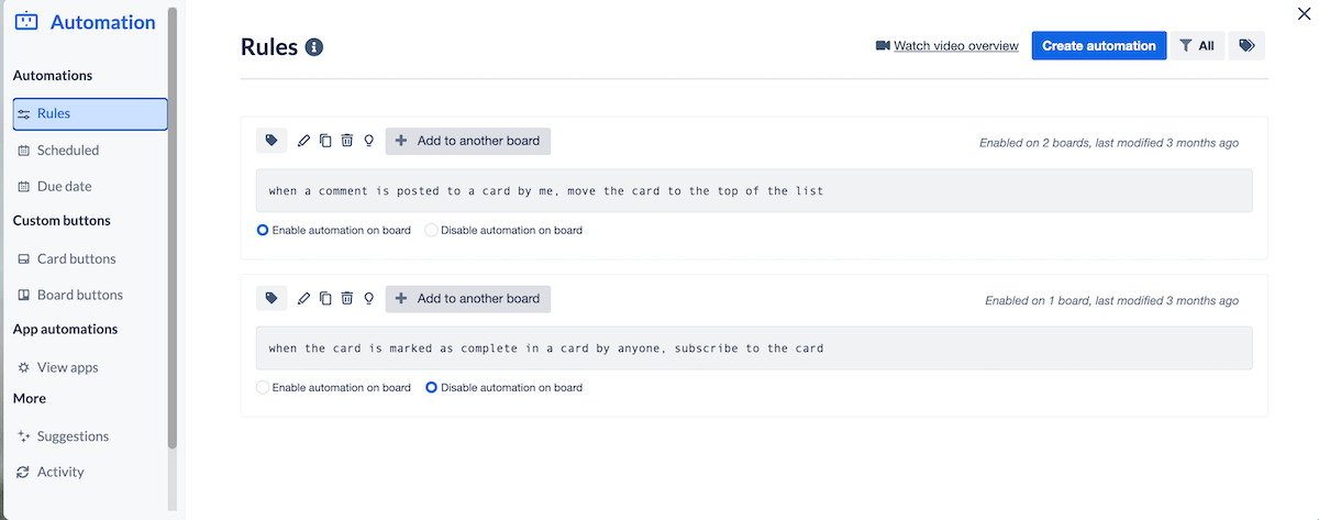 Automated rules in Trello 
