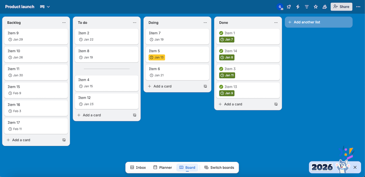 racking progress across Trello's Kanban board