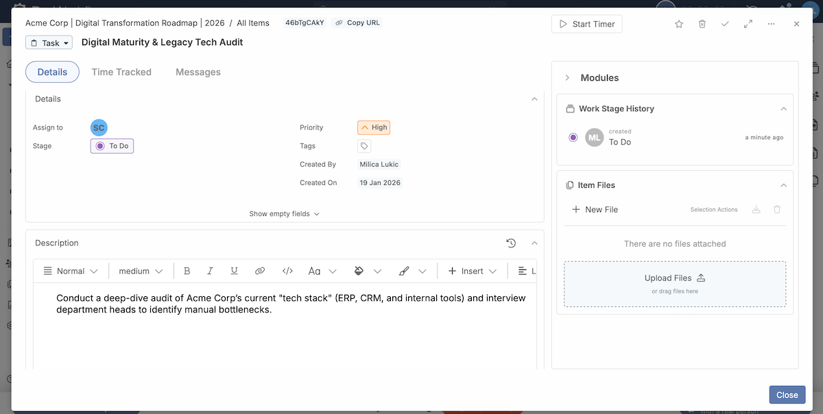 Item details in ProWorkflow