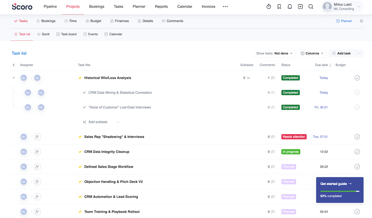 Project tasks in Scoro