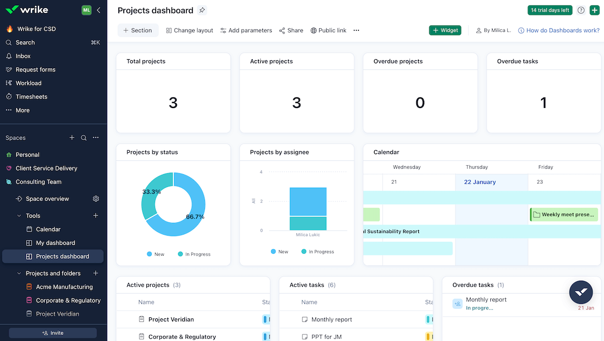 Projects dashboard in Wrike