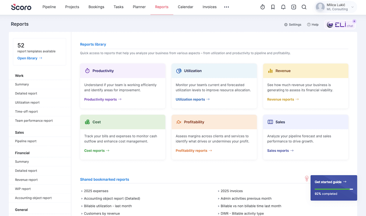Scoro's report library