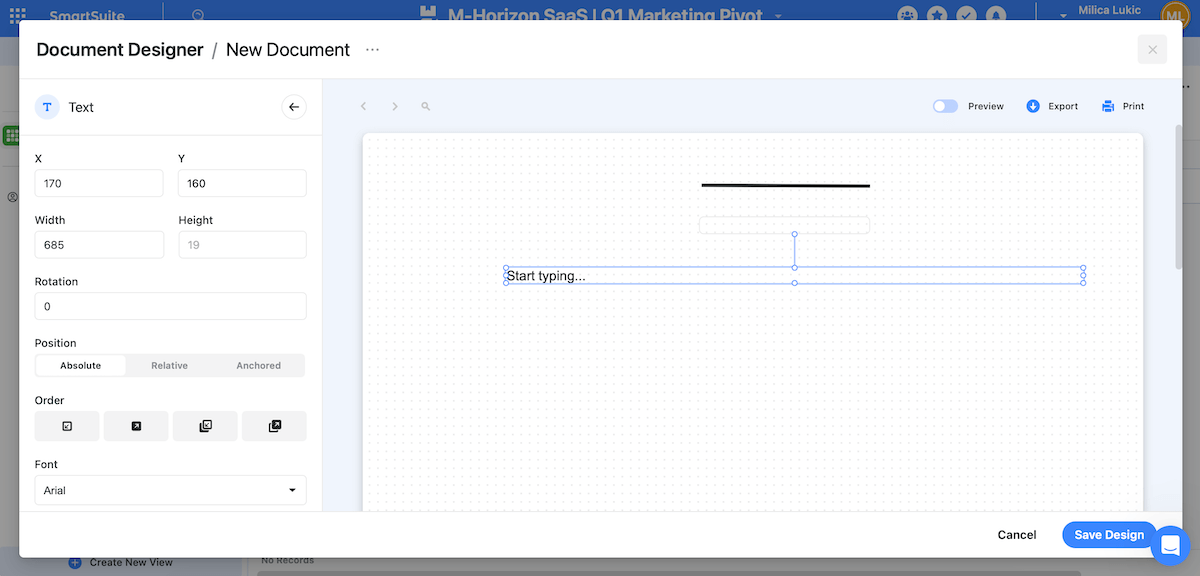 SmartSuite's document designer