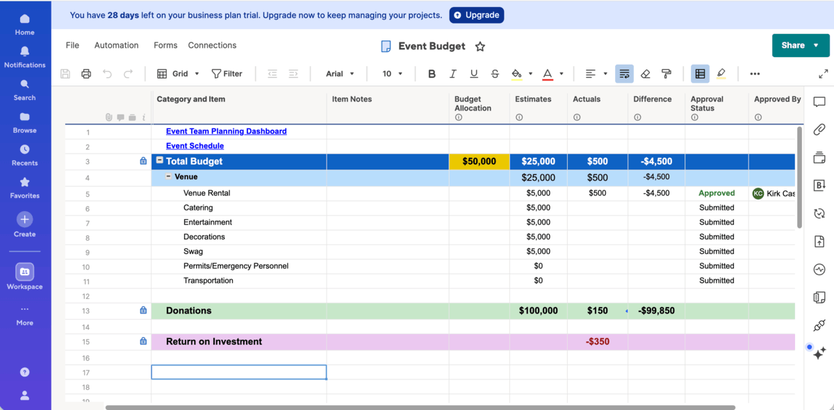 Smartsheet’s nonprofit event management template