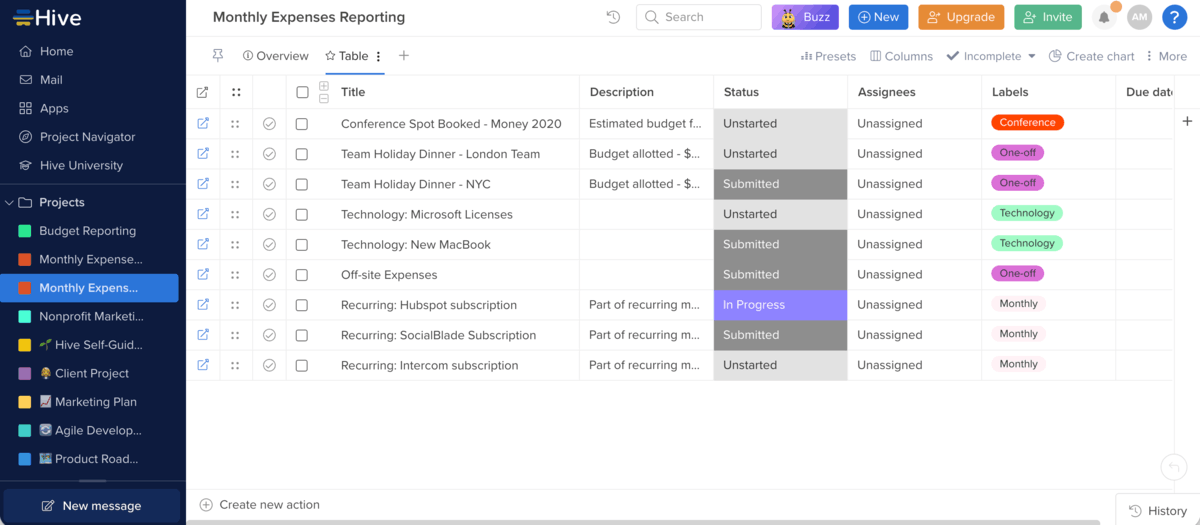 Monthly expenses reporting template in Hive