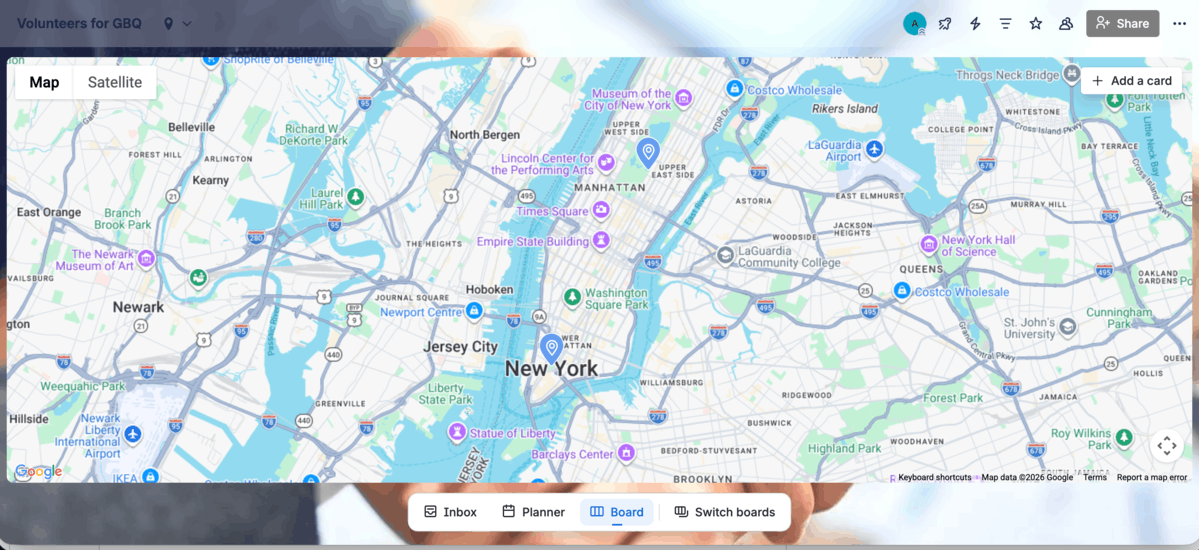 Task locations for volunteers in Trello’s map view