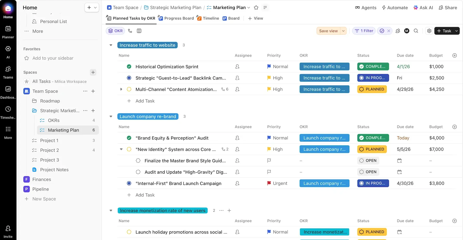 ClickUp’s UI