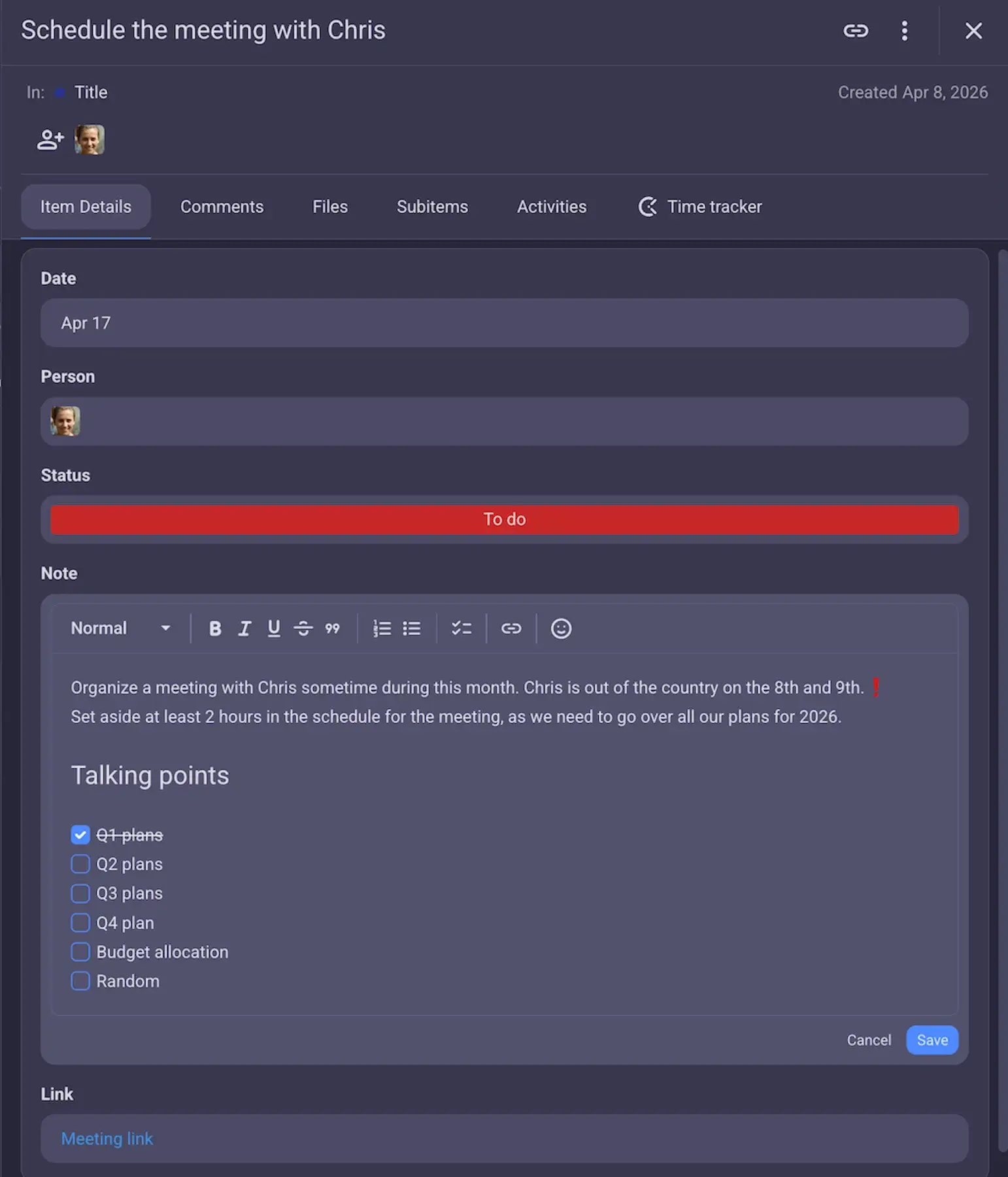 To-dos with elaborate notes in Plaky