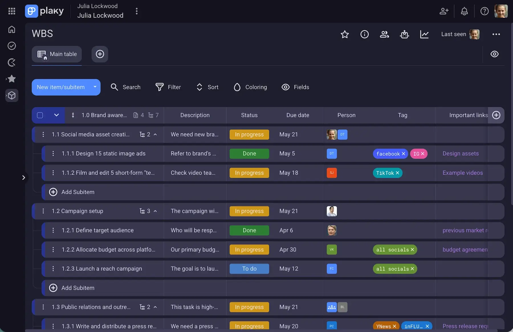 Plaky’s Table view