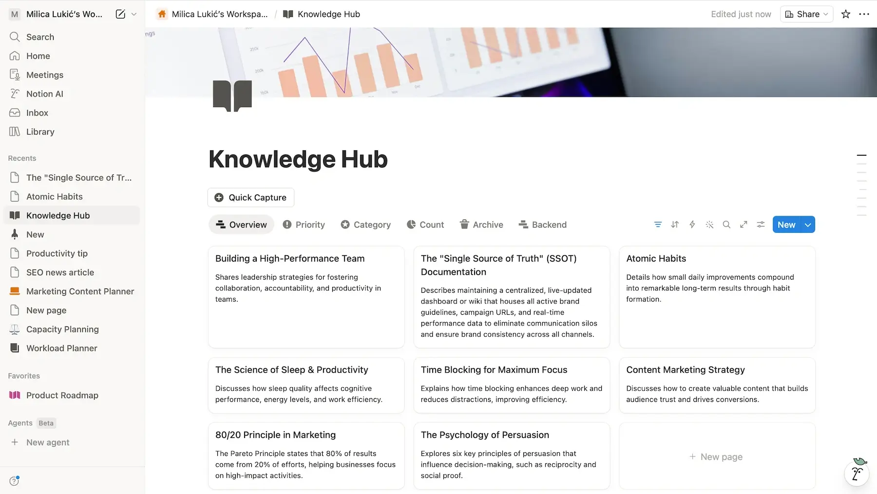 Knowledge hub page in Notion