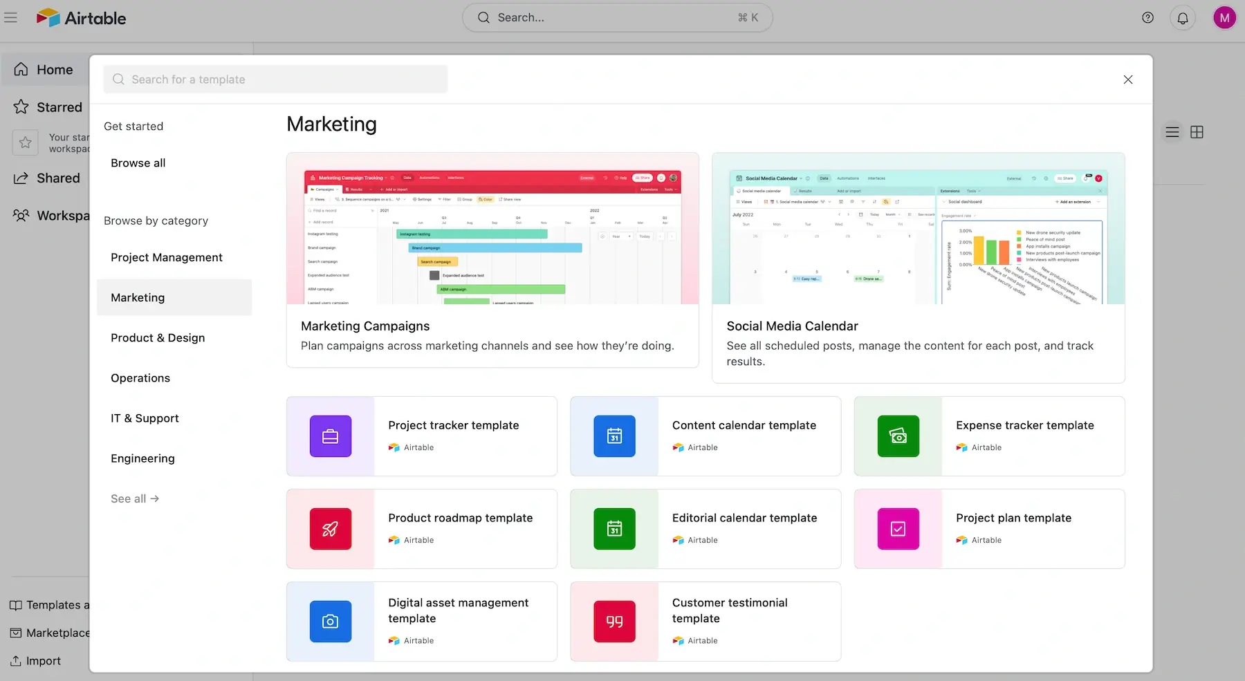 Marketing templates in Airtable
