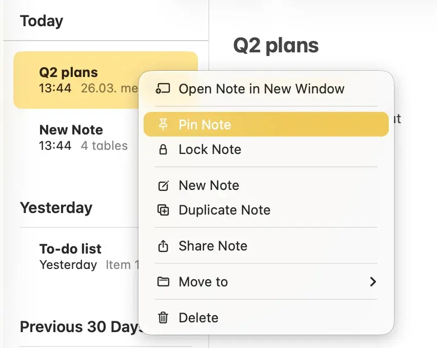 Note customization options in Apple Notes