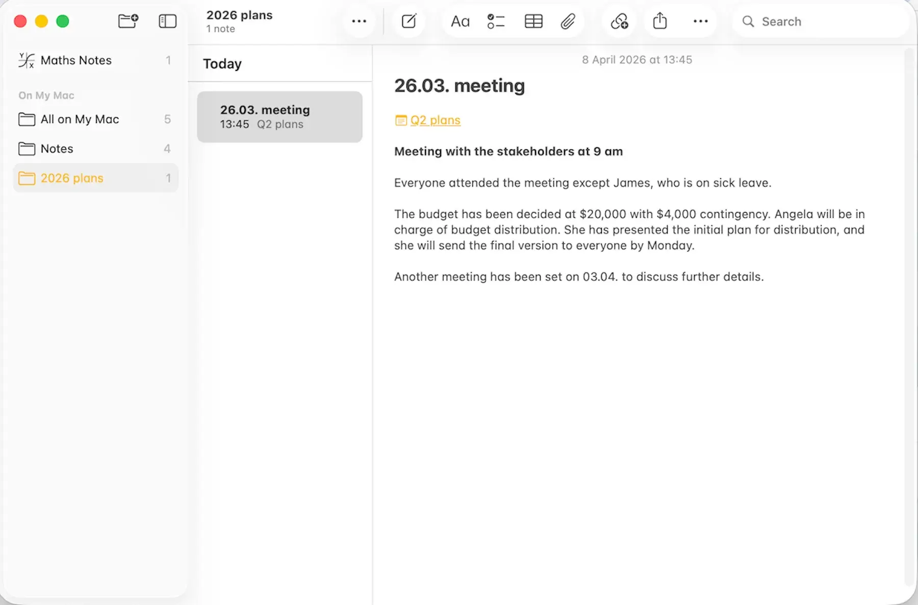 Note organization in Apple Notes