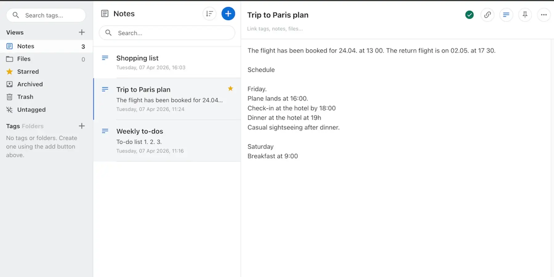 Page layout in Standard Notes