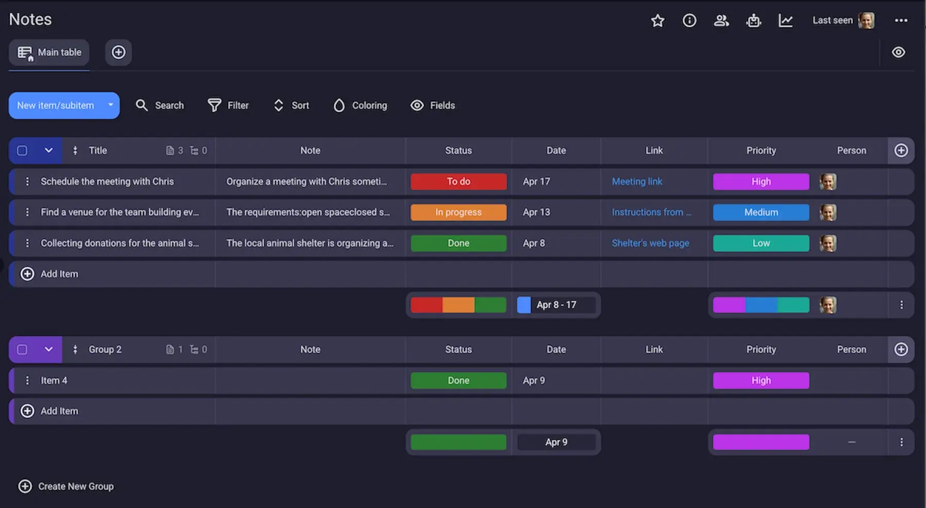 Plaky's board for a clean note organization