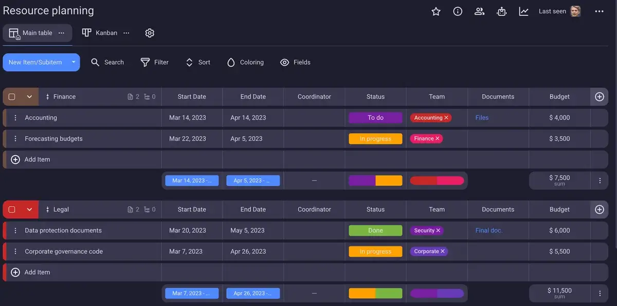 Dynamic tables in Plaky