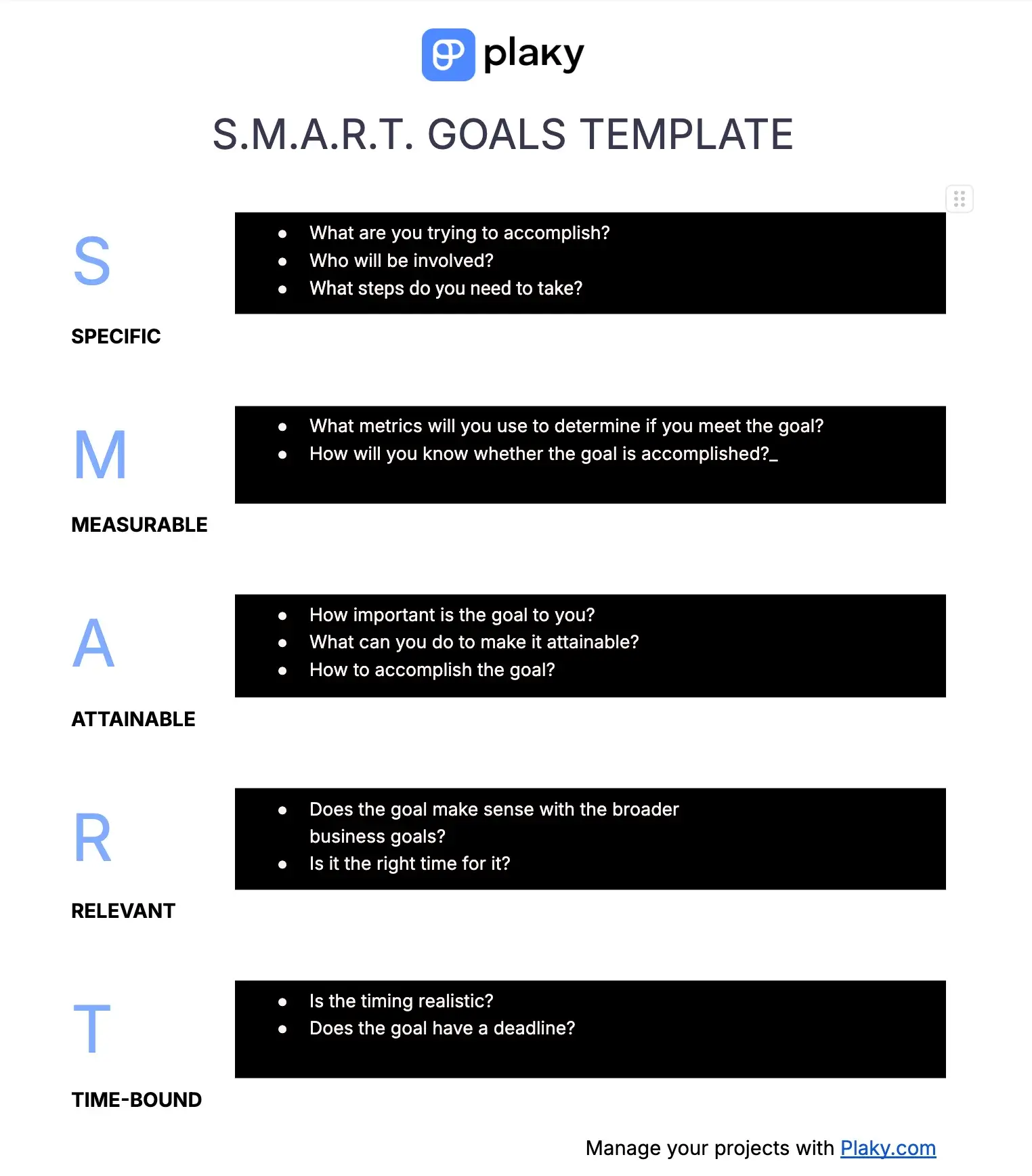 Plaky's S.M.A.R.T. goals template