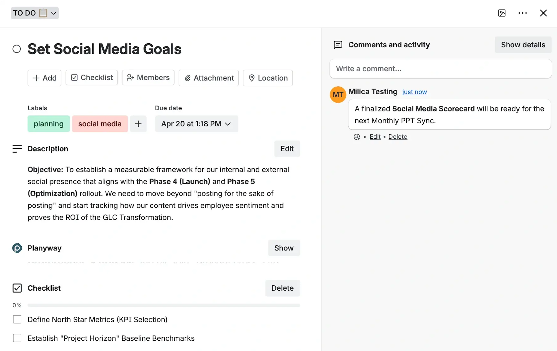 Task card details in Trello