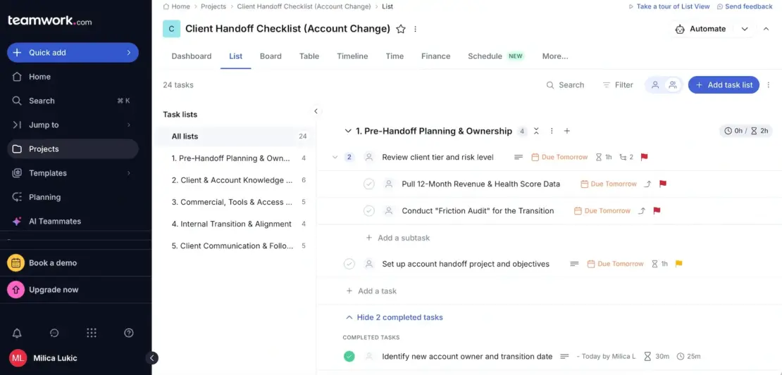 Teamwork.com's interface