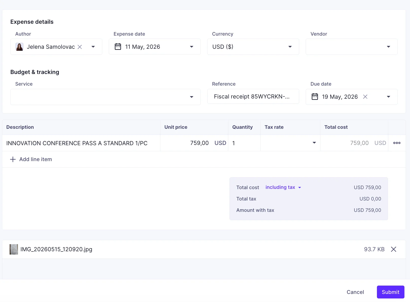 AI expense auto-fill in Productive