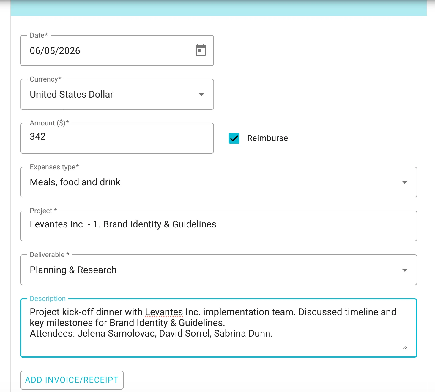 Adding reimbursable expenses in VOGSY