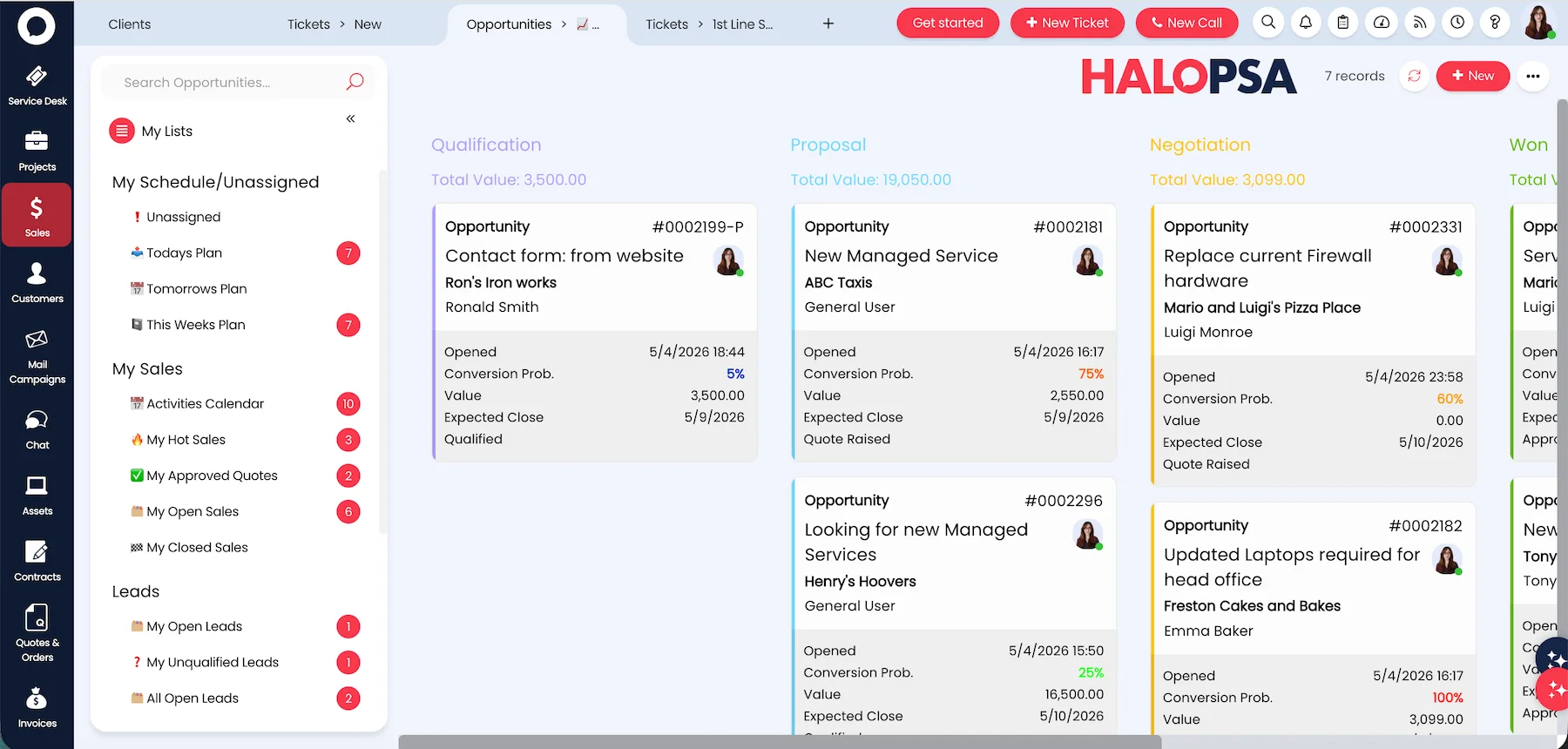 HaloPSA sales pipeline